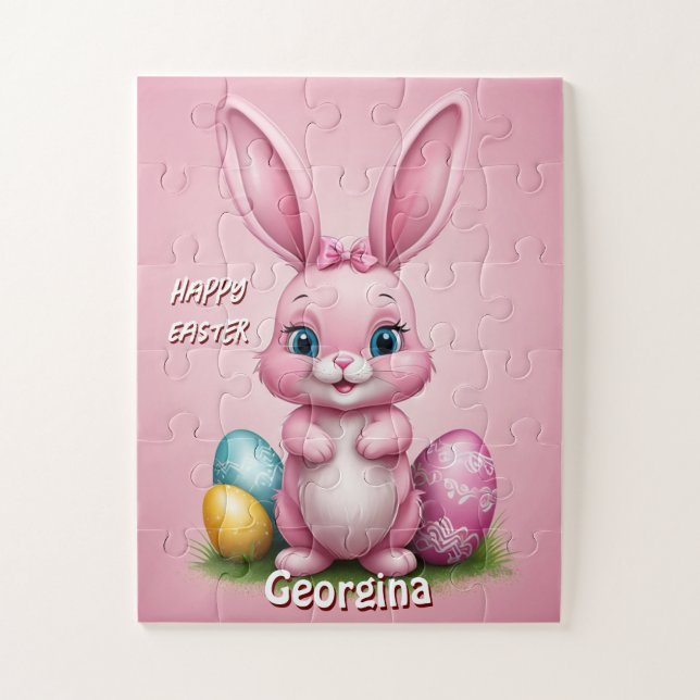 Happy Easter Pink Osterfest Personalisiert Puzzle (Vertikal)
