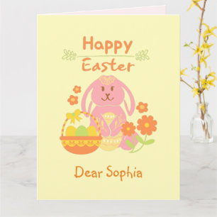 Happy Easter Pink Rabbit und Blume Card Karte