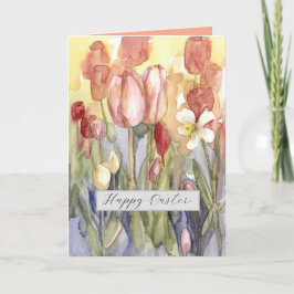 Happy Easter Pink Tulips Wasserfarbe Karte