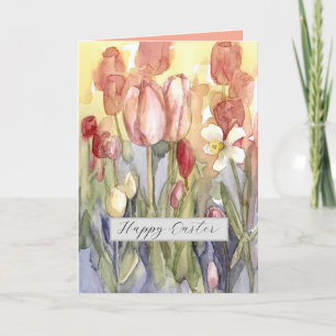 Happy Easter Pink Tulips Wasserfarbe Karte