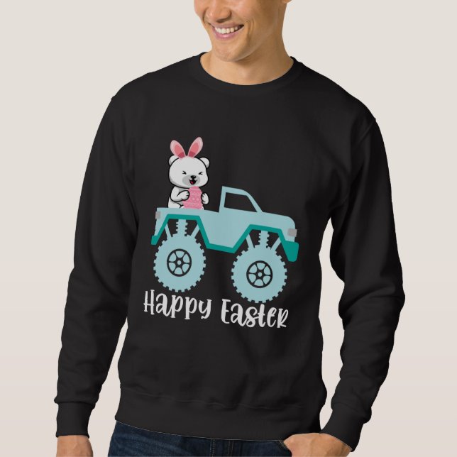 Happy Easter Polar Bear Riding Monster Truck Toddl Sweatshirt (Vorderseite)