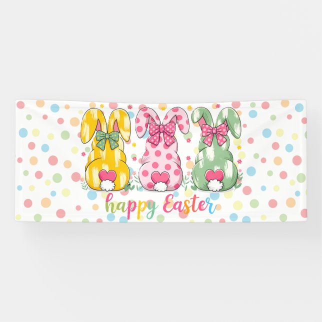 Happy Easter Polka Dot Oaster Bunnies Banner (Horizontal)