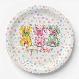 Happy Easter Polka Dot Oaster Bunnies Pappteller