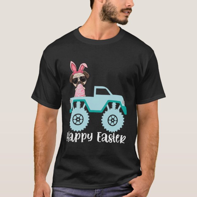 Happy Easter Pug Dog Riding Monster Truck Toddler T-Shirt (Vorderseite)