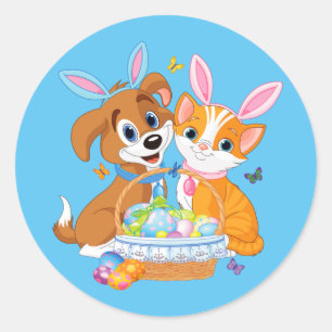 Happy Easter Puppy and Kitten Runder Aufkleber