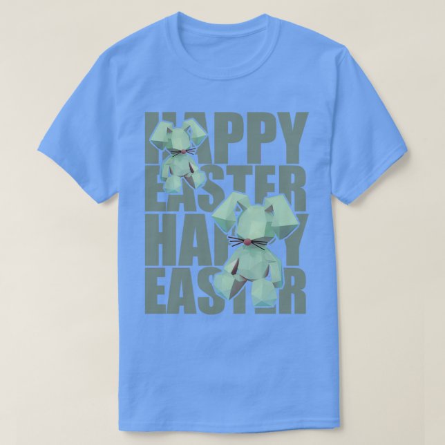 Happy Easter Rabbit Blue 3D Origami Design T-Shirt (Design vorne)