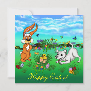 Happy Easter! Rabbit, Chick and Puppy Feiertagskarte