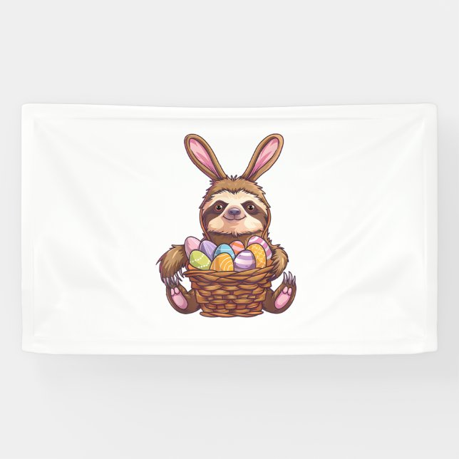 Happy Easter Rabbit Ostereier Basket Sloth Easte Banner (Horizontal)