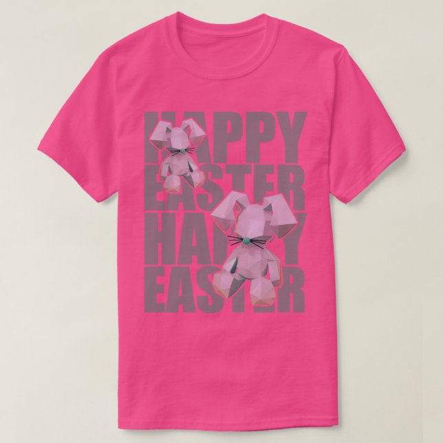 Happy Easter Rabbit Pink 3D Origami Design T-Shirt (Design vorne)