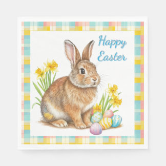 Happy Easter Rabbit Spring Plaid  Serviette