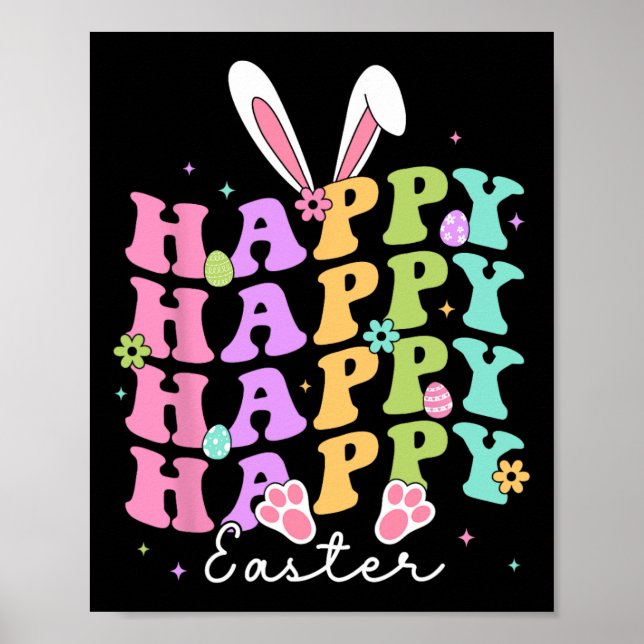 Happy Easter Redewendungen Ei Groovy Bunny Rabbit  Poster (Vorne)