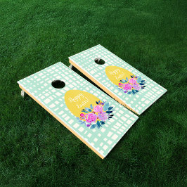 Happy Easter rustikale karierte Blumenorange Ei