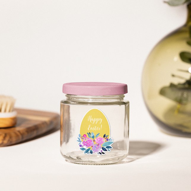 Happy Easter rustikale karierte Blumenorange Ei Aufkleber (Von Creator hochgeladen)