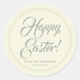 Happy Easter Salbei-Pulsgrenze-Skript Runder Aufkleber