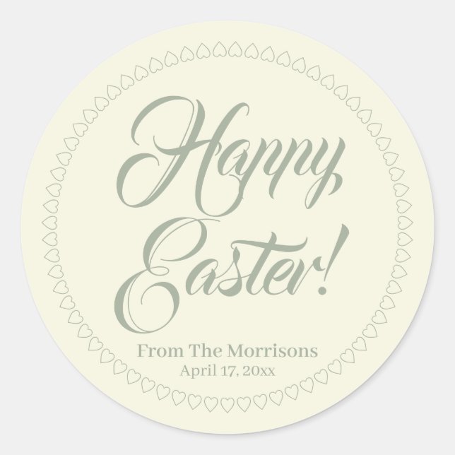 Happy Easter Salbei-Pulsgrenze-Skript Runder Aufkleber (Vorderseite)