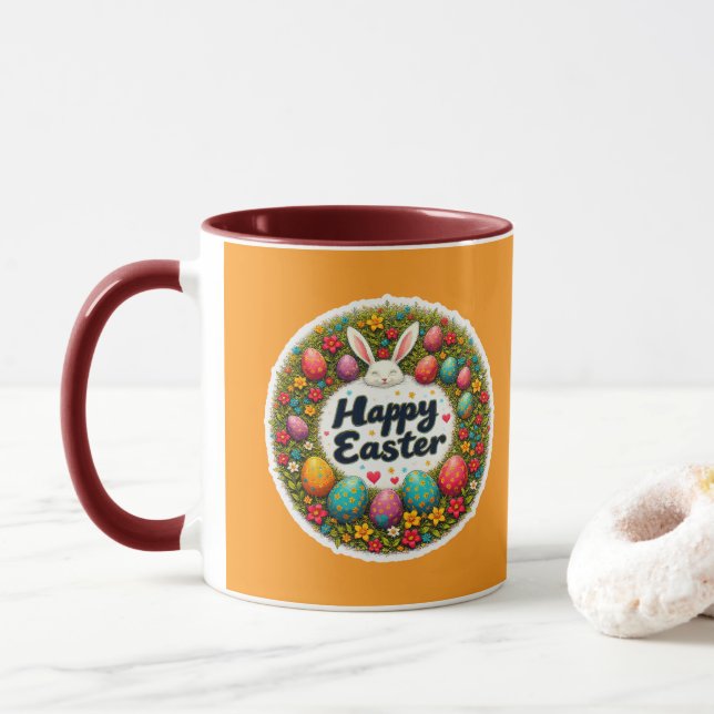 Happy Easter – Spring Floral Circle caneca Tasse (Mit Donut)