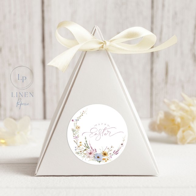 Happy Easter Spring Flower Wreath Runder Aufkleber (Von Creator hochgeladen)