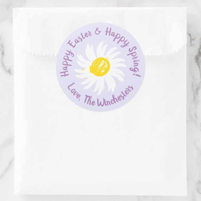 Happy Easter Spring Lavendel niedliche daisy Skrip Runder Aufkleber (Tasche)