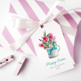 Happy Easter Spring Tulip Blue Ribbon individuell Geschenkanhänger