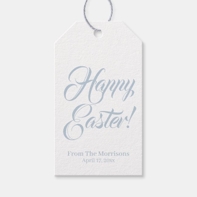 Happy Easter staubblaue benutzerdefinierte Skript  Geschenkanhänger (Vorderseite)