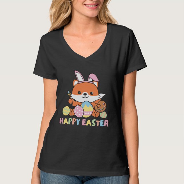 Happy Easter Sweet Fox For Easter With Easter Eggs T-Shirt (Vorderseite)