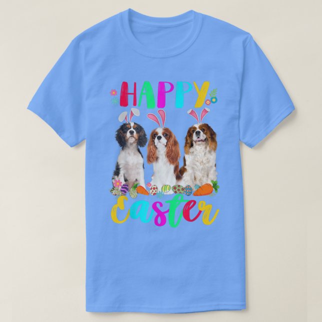 Happy Easter Three Cavalier King Chales Spaniel Bu T-Shirt (Design vorne)