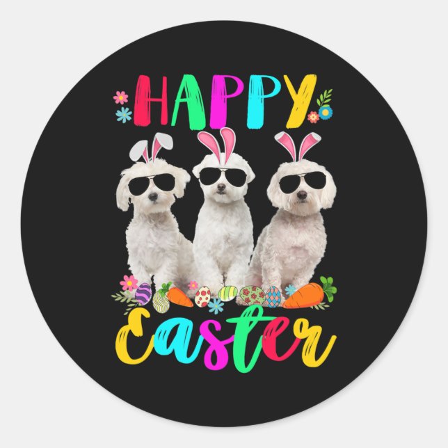 Happy Easter Three Maltese Wearing Bunny Ears Runder Aufkleber (Vorderseite)