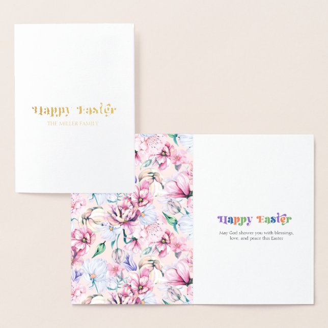Happy Easter Typography Pastel Flowers Pattern Folienkarte (Anzeige)