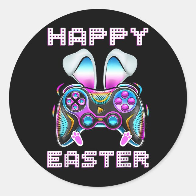 Happy Easter Video Game Controller Funny Gamer Boy Runder Aufkleber (Vorderseite)