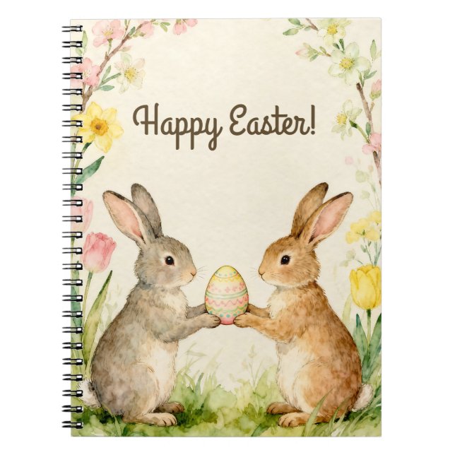 Happy Easter Vintage Bunnies with Egg Notizblock (Vorderseite)