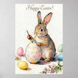 Happy Easter Vintage Bunny Painting an Egg Poster