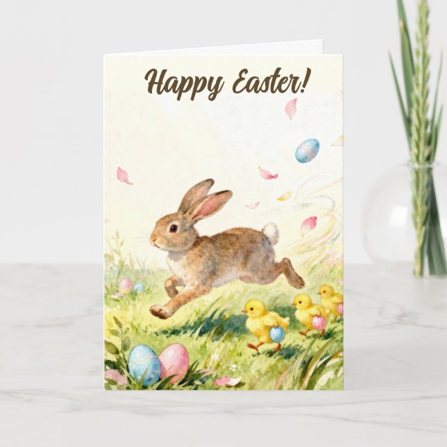 Happy Easter Vintage Bunny Spring Illustration Karte (Vorderseite)