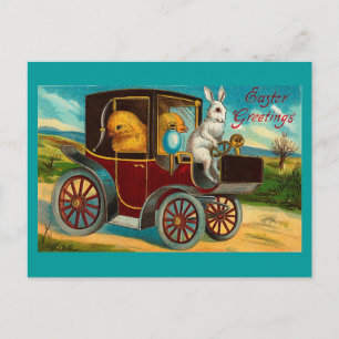 Happy Easter Vintage Motor Car Ride Feiertagspostkarte