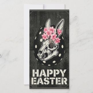 Happy Easter Vintage Skull Card With  Daffodils Feiertagskarte