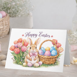 Happy Easter Watercolor Bunny Card | Tulips  Karte