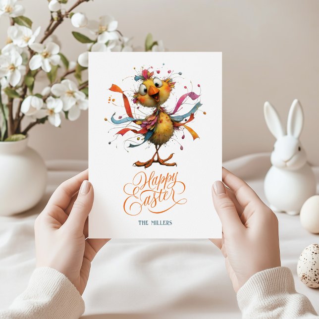 Happy Easter Whimsical Easter Chicken Illustration Dankeskarte (Von Creator hochgeladen)