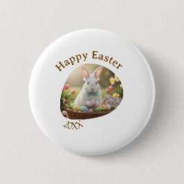 Happy Easter white bunny year photo family name  Button