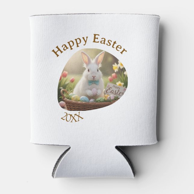Happy Easter white bunny year photo family name  Dosenkühler (Vorderseite)