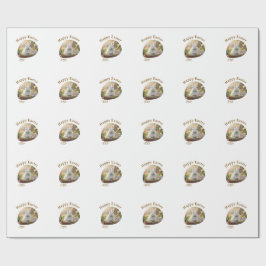 Happy Easter white bunny year photo family name  Geschenkpapier