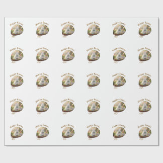 Happy Easter white bunny year photo family name  Geschenkpapier