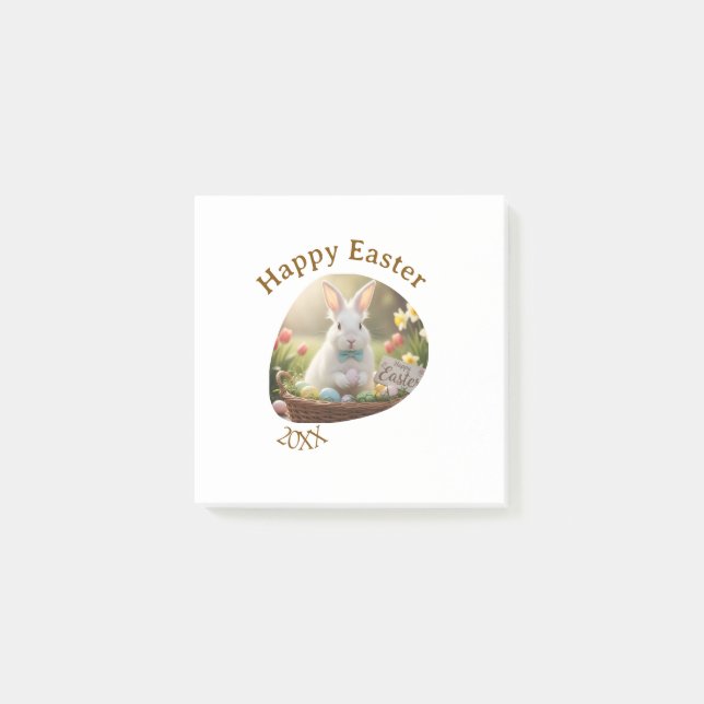 Happy Easter white bunny year photo family name  Post-it Klebezettel (Vorderseite)