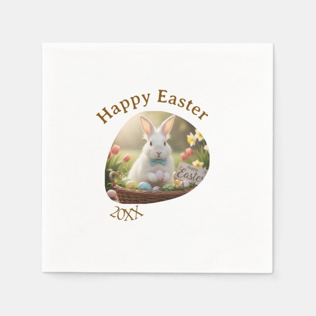 Happy Easter white bunny year photo family name  Serviette (Vorderseite)