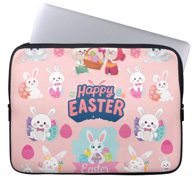 Happy Easter Wishings - Pattern Funny Bunny Oaster Laptopschutzhülle (Vorderseite)