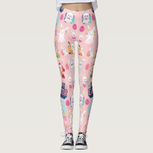 Happy Easter Wishings - Pattern Funny Bunny Oaster Leggings