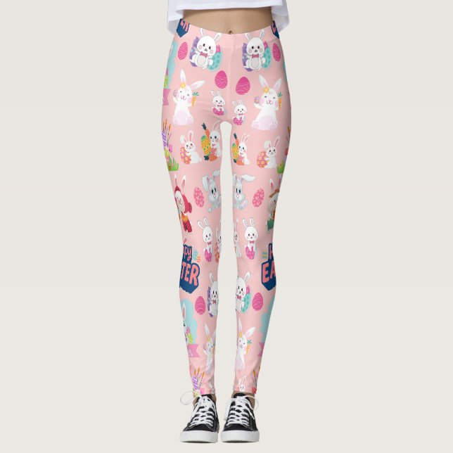 Happy Easter Wishings - Pattern Funny Bunny Oaster Leggings (Vorderseite)