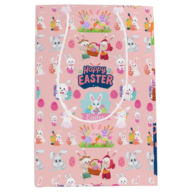 Happy Easter Wishings - Pattern Funny Bunny Oaster Mittlere Geschenktüte (Vorderseite)