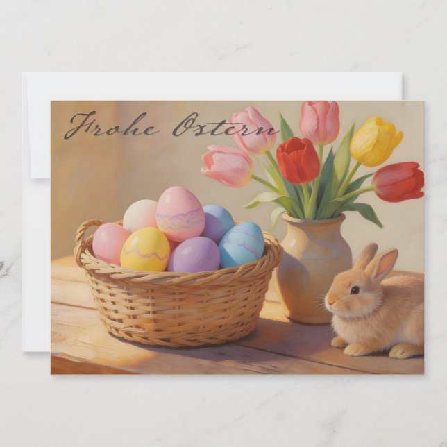 Happy Easter with colorful eggs and tulips (Vorderseite)