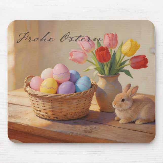Happy Easter with colorful eggs and tulips Mousepad (Vorne)