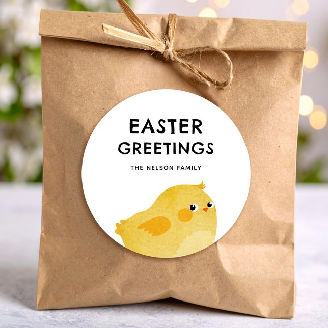 Happy Easter with little yellow chicken Runder Aufkleber (Von Creator hochgeladen)