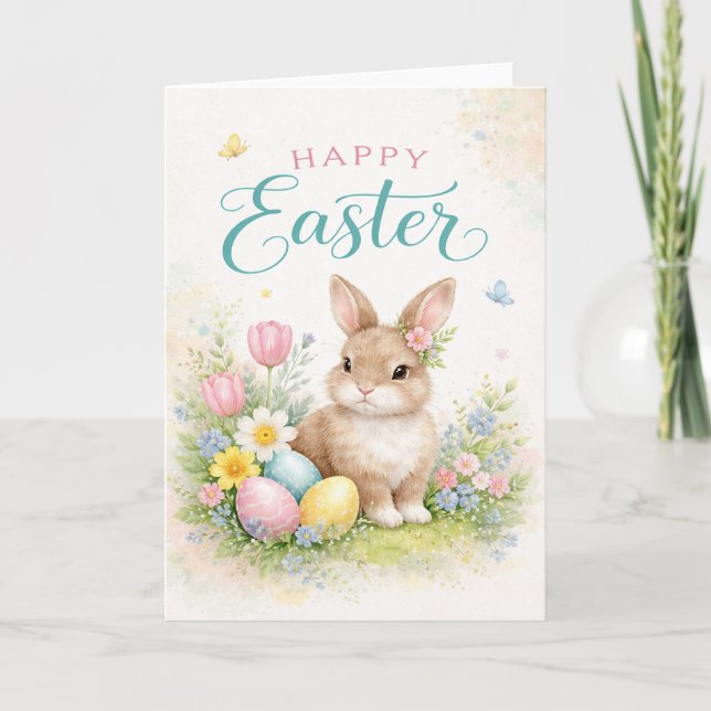 Happy Easter - with young rabbit Karte (Vorderseite)